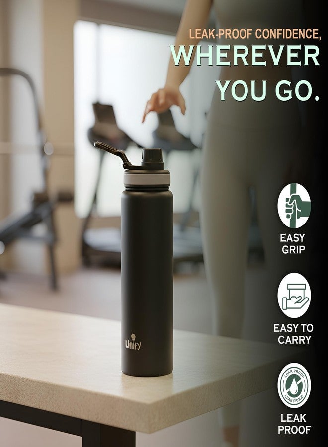 Unify 1 Piece Stainless Steel Sipper Bottle 1000ml | Leak Proof Single Wall Fridge Bottle | Easy to Carry Handle for Gym, Office, School, Travel & Trekking | Slim Design (Black, 25.5cm) - Image 3